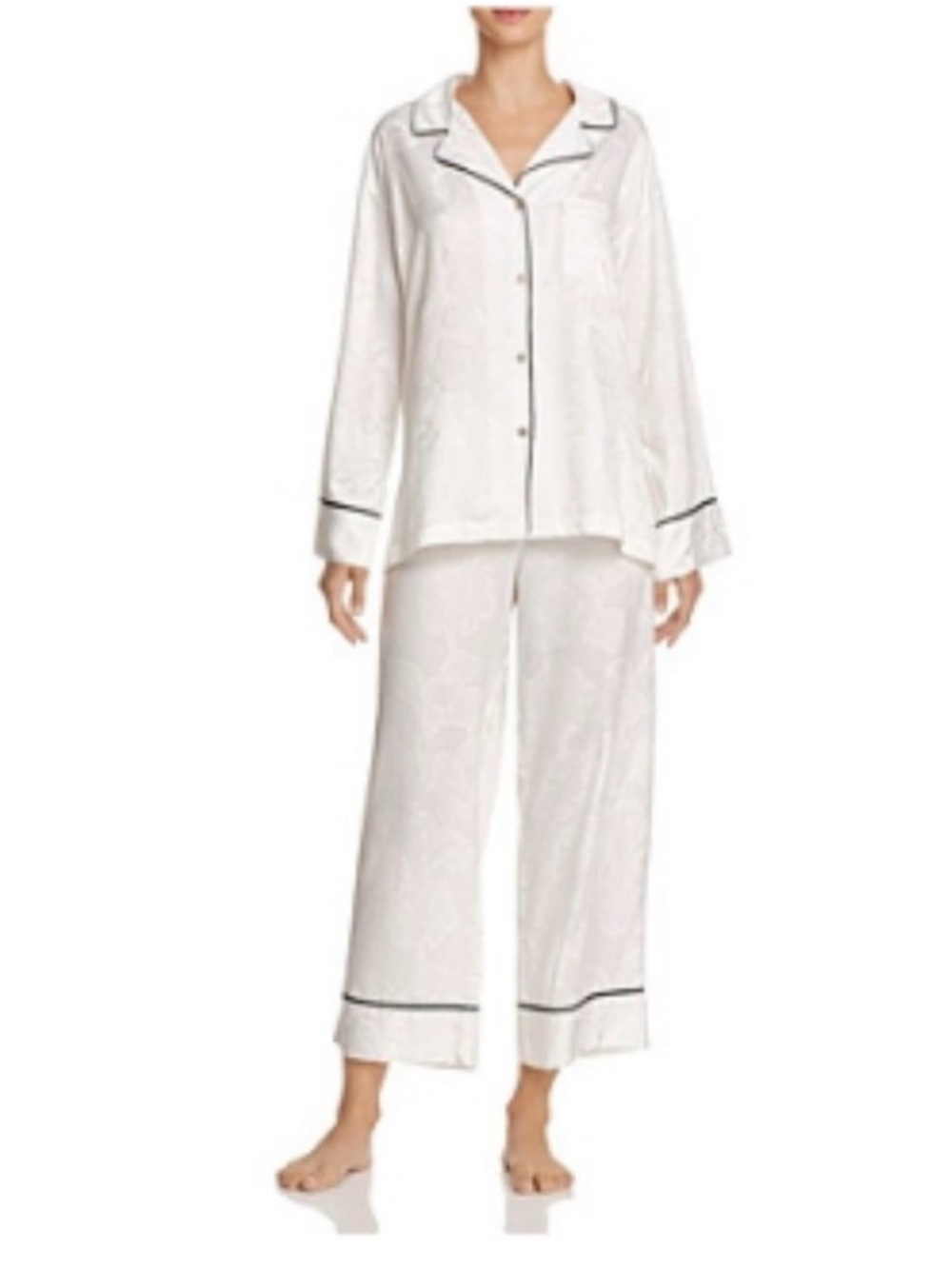 Natori White Pajama Set with Black Piping